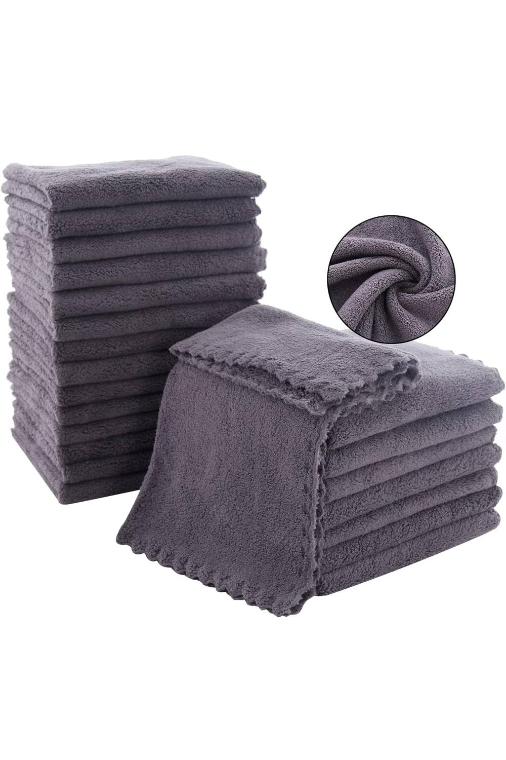 Microfiber Washcloths - Grey, Pack of 24