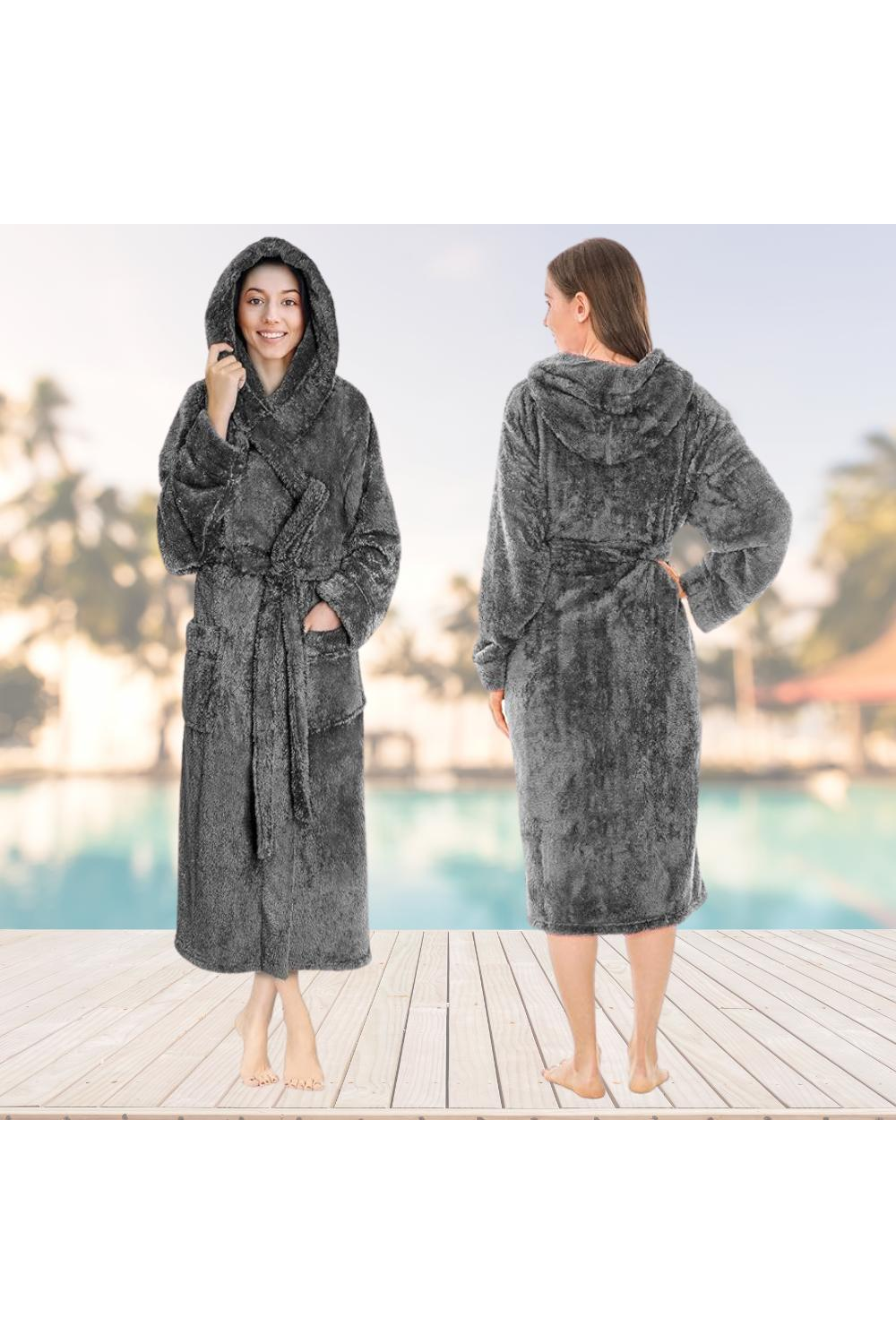 Hooded Microfiber Robe - Charcoal Grey