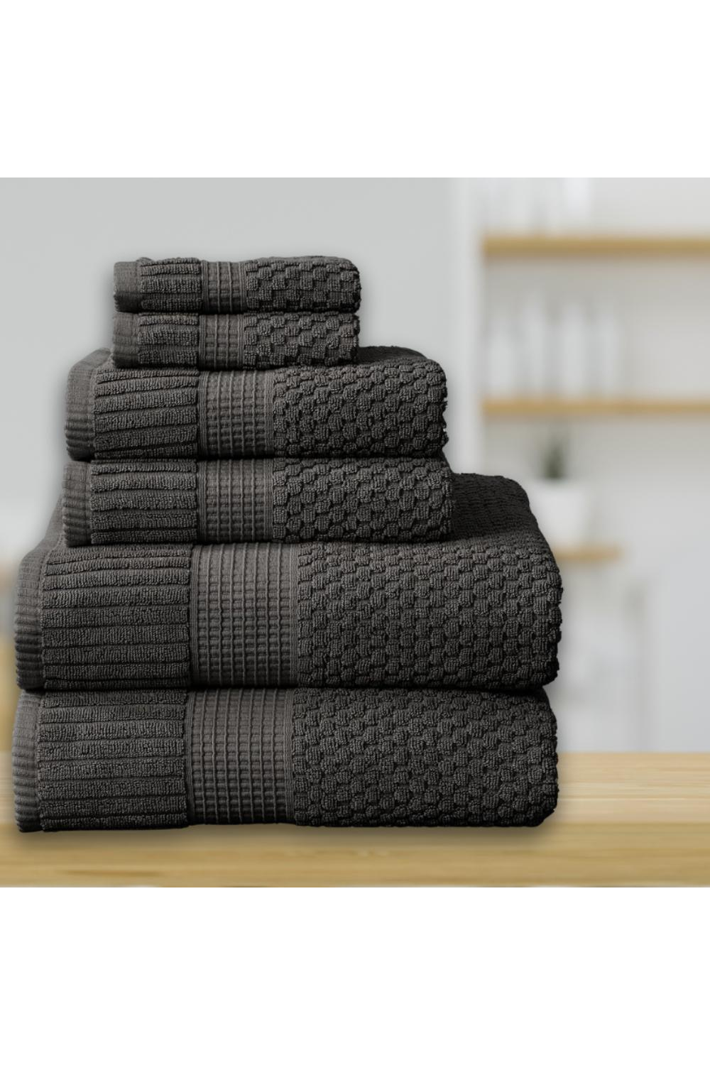 Cotton Towel Set - Dark Grey, 6 Pieces